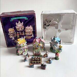 Easter Village Set for Spring Decor Complete Lighted Bunny Scene